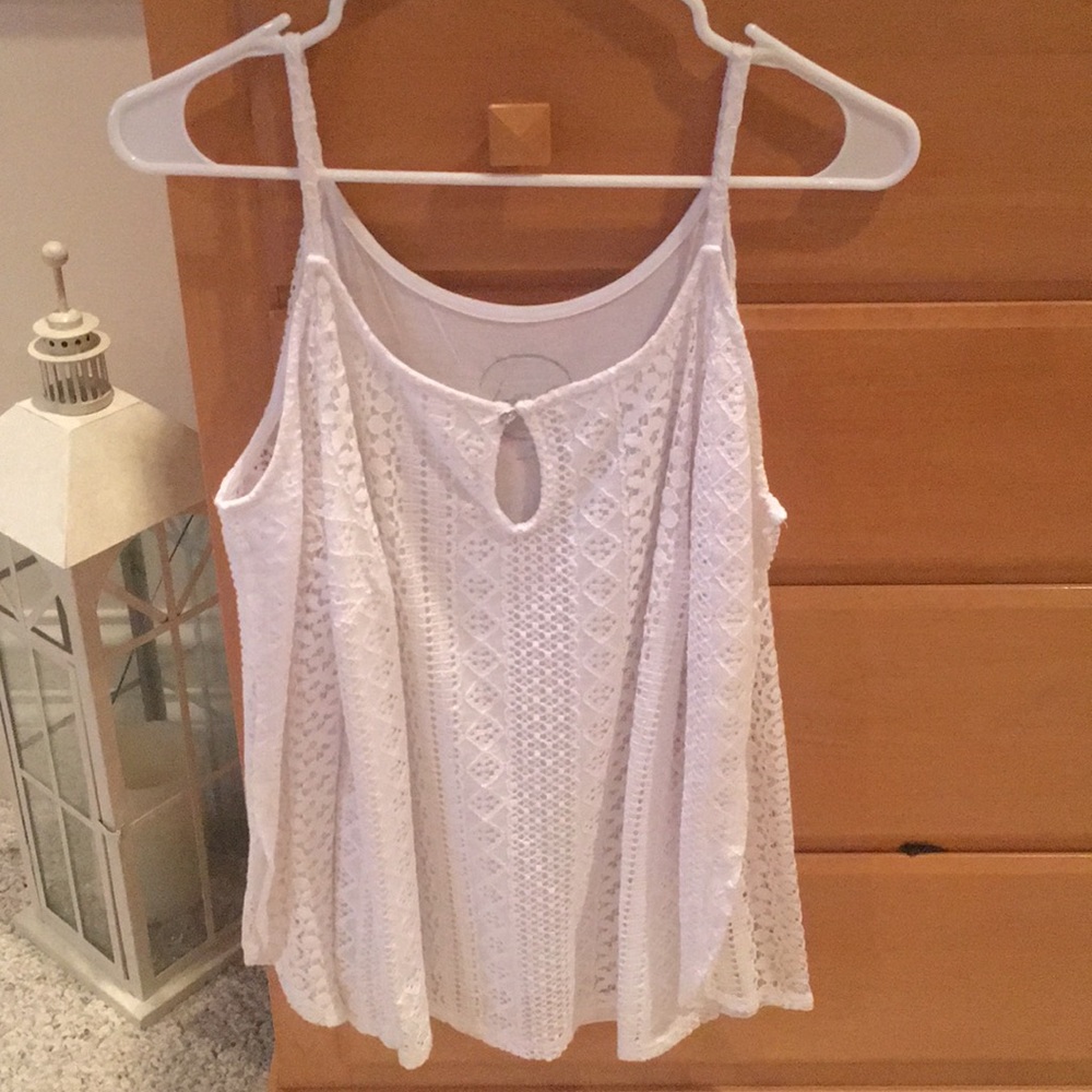 INC White Lace Open Shoulder Shirt